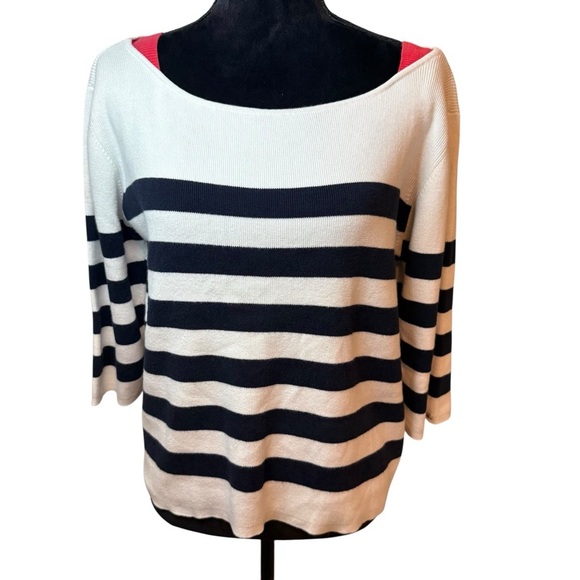Tommy Hilfiger | Navy and Cream Striped Sweater | 100% Cotton | Sz XL - Picture 1 of 7